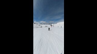 Jacob fixons first attempt at a double back on skis