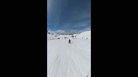 Jacob fixons first attempt at a double back on skis