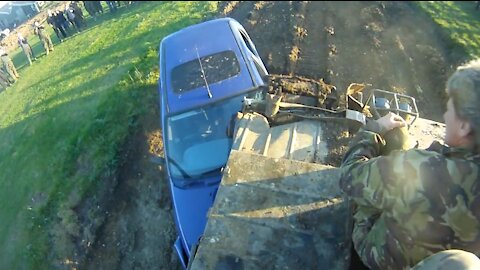 Go Pro Captures Man On Tank Crushing A Car With No Remorse!