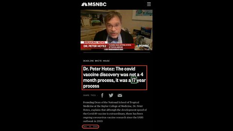 Dr. Hotez - Baylor - said C19 shots were a 17 year process - (Can't blame Trump over vaccines.)