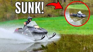 Snowmobile Water Skips Entire Pond!!