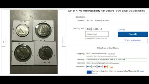 eBay Auctions - [Lot of 4] AU Walking Liberty Half Dollars - 90% Silver US Mint Coins