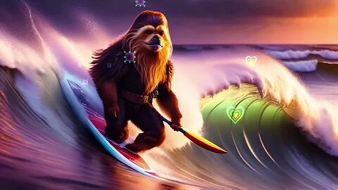 Chewbacca From Star Wars Surfing Big Waves