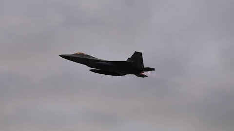 F-22 Raptors launch from MCAS Iwakuni (B-Roll)