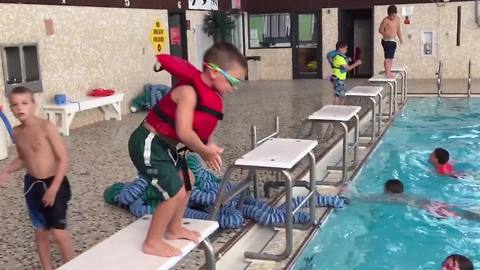 Little Boy Goes For A Pool Dive But Belly Flops Instead