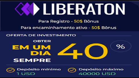 Plataforma de Investimento LIBERATON - Receba no Registro $50 Bônus | Investimento min. $1 | BOUNTY