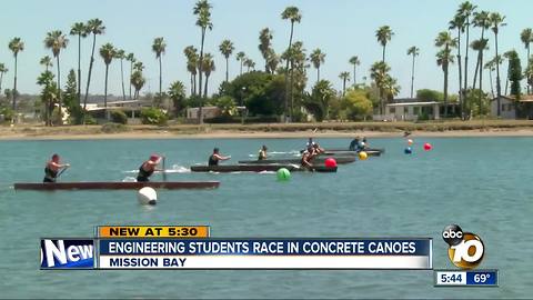 Engineering students race concrete canoes