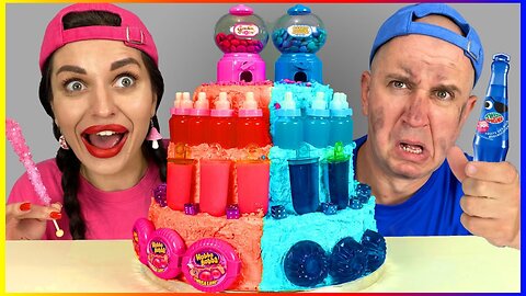 PINK VS BLUE Cake Decoration Challenge & Giant Jelly Cake Mukbang! World's Largest Cake