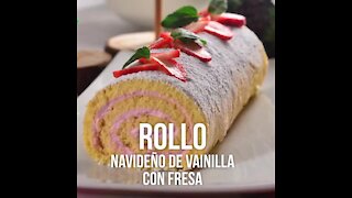 Christmas Vanilla Roll with Strawberries