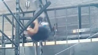 Gymnast's painful end to acrobatic routine