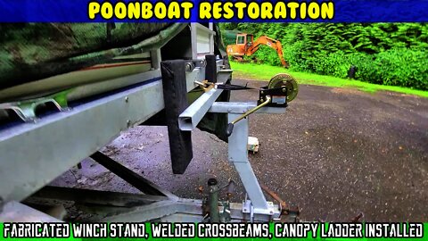 Pontoon boat repair (Part 10) Custom Winch stand fabricated, Crossbeams welded, Canopy, Swim ladder