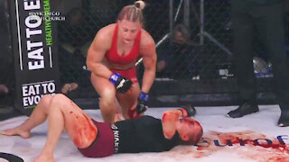 Female MMA Fighter Kayla Harrison Destroys Face Of Opponent With TKO, Leaves Her Bleeding To Death