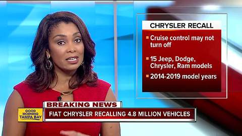 Fiat Chrysler recalls nearly 5 million vehicles, says they can get stuck in cruise control