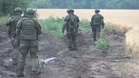Russian sappers remove anti-tank mines in the LPR
