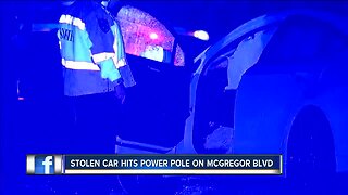 Stolen car crashes into power pole in Fort Myers