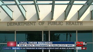 Local order rescinded, public health tells residents to follow state order