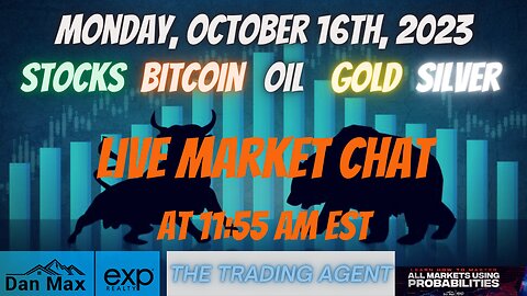 Live Market Chat for Monday, October 16th, 2023 for #Stocks #Oil #Bitcoin #Gold and #Silver