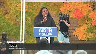 Lizzo campaigns in Detroit, Harper Woods for Joe Biden