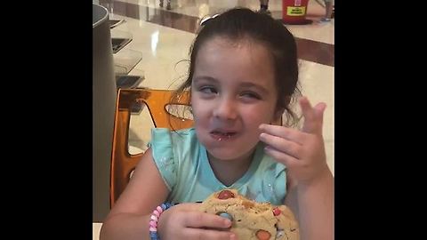 Sienna taste tests a giant cookie! Watch her reaction!