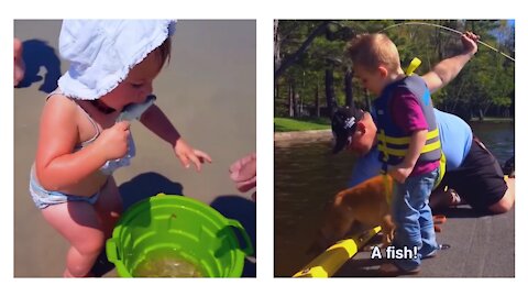 Baby trying to catch Fish