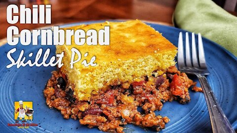 Simple Chili and Cornbread | Chili Cornbread Skillet Pie