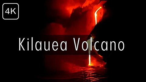 glowing lava flows into ocean