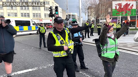 Pro-PS Protesters blocked The Kingsway Road Swansea. March for Palestine
