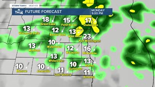 Breezy with showers Monday afternoon
