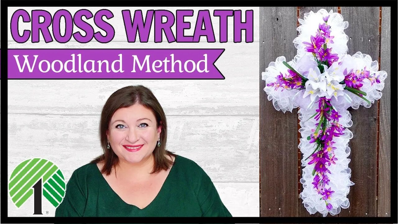 Deco Mesh Easter Cross Wreath Woodland Method  Dollar Tree Step by Step Wreath  DIY Tutorial