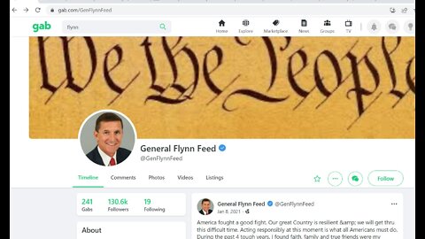 Michael Flynn Twitter Feed (unconfirmed if all) via Gab auto feed 11/5/2020 thru 1/8/2021
