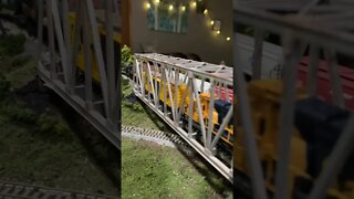 N Scale Santa Fe train crossing a bridge