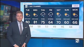 Mainly dry, partly cloudy and mild