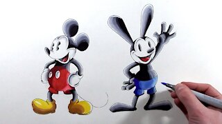 Drawing Mickey Mouse and Oswald the Lucky Rabbit