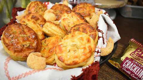 Savory Balkan Pogače ( Scones ) with Cumin, Pork Cracklings, and Olives