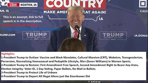 President Trump Delivered Remarks @ Rally in Newton IA: NO to MANDATES, WOKEISM, MEN IN WOMEN SPORTS