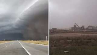 Extremely scary video shows squall line approaching the road