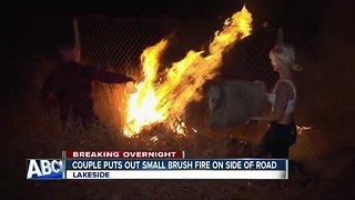 Couple helps put out brush fire off freeway in Lakeside