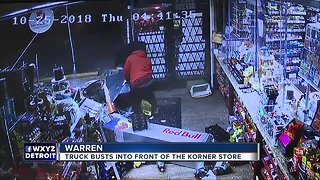 Truck busts into front of Warren corner store in smash and grab attempt