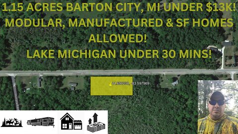 1.15 ACRES BARTON CITY, MI UNDER $13K! 30 MINS TO LAKE MICHIGAN!