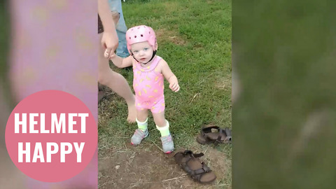 Girl with brain condition can finally run outside thanks to protective helmet