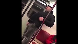 Dude sleeping on the train gets rude awakening when it suddenly stops