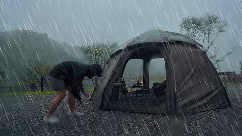 Camping vlog. The violent sound of rain and strong winds. Heavy rain camping