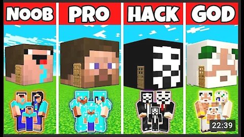 Minecraft: FAMILY HEAD BLOCK HOUSE BUILD CHALLENGE - NOOB vs PRO vs HACKER vs GOD in Minecraft