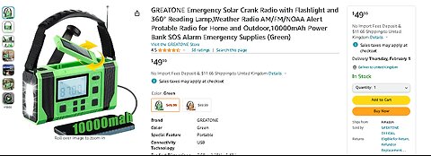 GREATONE Emergency Solar Crank Radio with Flashlight and 360° Reading Lamp