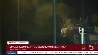 Smoke seen coming from USS Bonhomme Richard