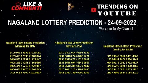 Nagaland Lottery Prediction - 24-09-2022 | Lottery Winning Formula | Nagaland Lottery Prediction