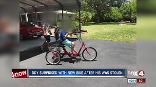 Boy suprised with new bike after his was stolen