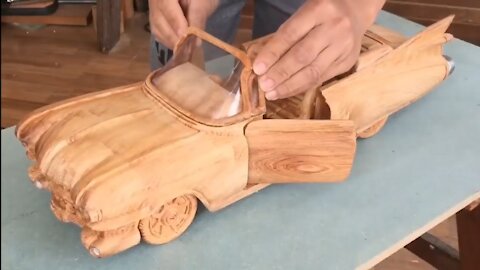 Wooden Art | Classic Cadillac Convertible 1959 - Wooden carving