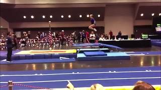 "A Young Gymnast Girl Does A Trampoline Trick But Fails"