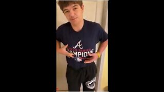 Noah shows off his Atlanta Braves World Series shirt